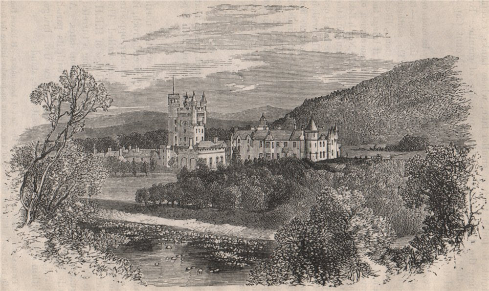 Balmoral Castle (from the north side of the Dee). Scotland 1886 old print